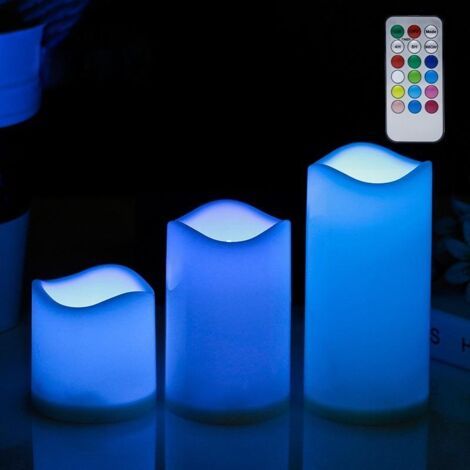 Ensemble de 3 bougies LED sans flamme avec télécommande - Pour une utilisation intérieure/extérieure - Couleurs changeantes (1/4)