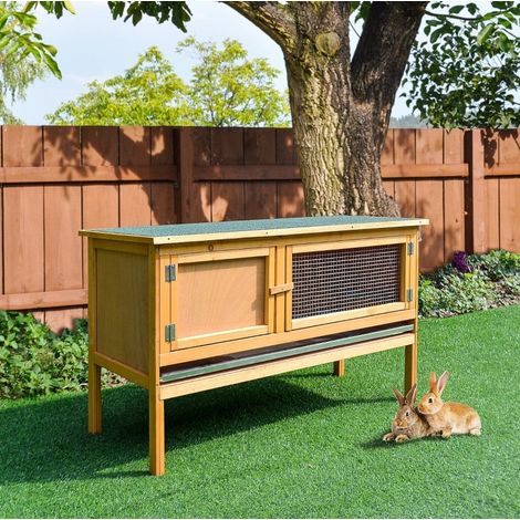 Jaula para conejos de madera con techo abatible, 2 puertas, 115 x 44,3 x 65 cm, amarillo OKMYHOME (1/5)