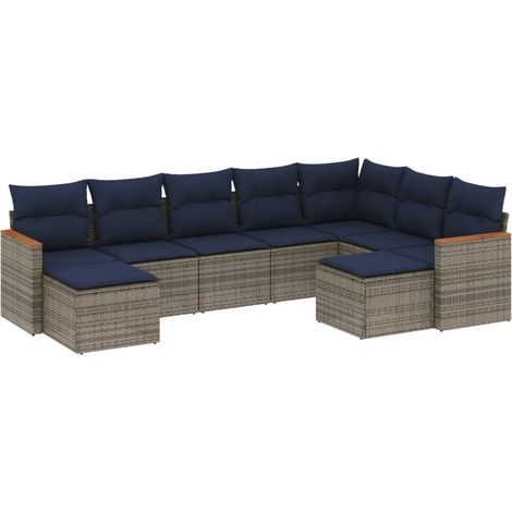9-teiliges Gartensofa-Set mit Kissen, grau, Polyrattan vidaXL (1/5)