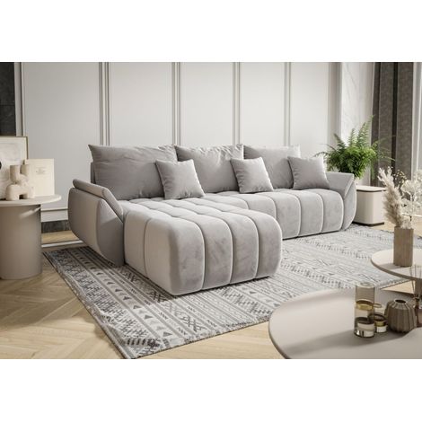 Ecksofa Schlafsofa LOUISE Stoff Monolith Hellgrau Ottomane Links (1/3)