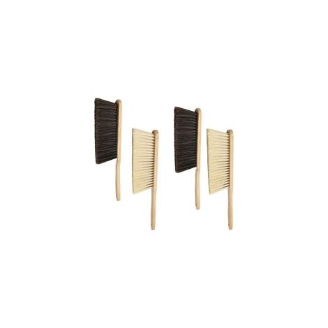 Lot de 4 balayettes en bois - Poils synthétiques - Manche en bois - Balai doux avec trou dans la poignée pour suspendre - 2 gris + 2 jaunes