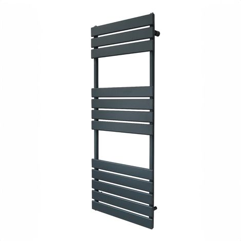 Radiatore Verticale Per Asciugamani A Pannello Piatto Di Design 1200mm X 450mm Binario Riscaldato Per Bagno Grigio Antracite Montato A Parete In Acciaio Kit Di Fissaggio E Staffe Con Spazzola Inclusi