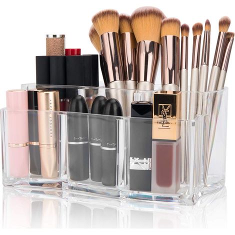 Organisateur de maquillage en acrylique transparent - Boîte de rangement à 6 compartiments