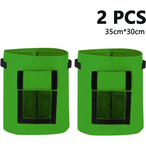 Sacs de plantation pour pommes de terre, résistants et respirants, avec fenêtre, fermeture velcro et poignées. Réutilisables, pour jardin ou balcon. Couleurs vertes. Lot de 2. (1/5)