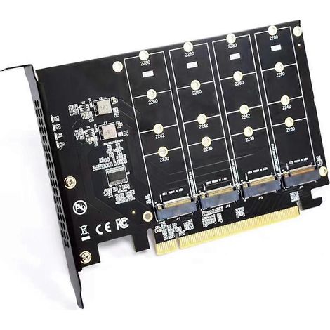 Carte adaptateur M.2 NVMe vers PCIe x16 à 4 ports pour SSD 2230, 2242, 2260 et 2280 (1/4)