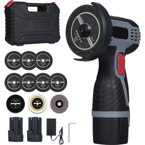 [JAMAIS UTILISÉ]Meuleuse d'angle sans fil 28 000 tr/min, mini-meuleuse d'angle avec batterie 16,8 V 2 x 1 500 mAh, lames de coupe et affichage numérique LED pour la découpe de briques et de bois polis (1/5)