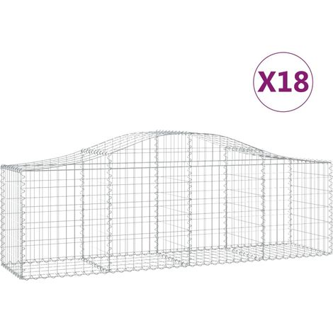 Cestas de gaviones Muro de contención arqueado Valla de jaula 18 piezas 200 x 50 x 60/80 cm Hierro galvanizado Plata 020040507