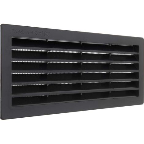 La Ventilazione P25R2510N Griglia di Ventilazione rettangolare in Plastica nera da incasso con rete antinsetti. Dimensioni 254x108 mm (1/4)