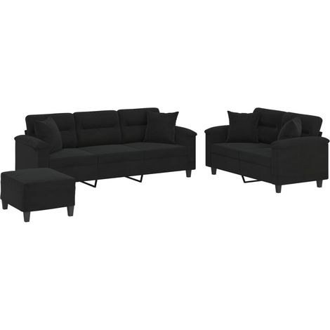 Maison Exclusive - Ensemble de canapés 3 pcs avec coussins Noir Tissu microfibre