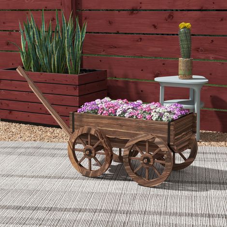 Carrello portavasi 71x37x25 cm, con ruote e manico, stile retrò, legno marrone (1/5)