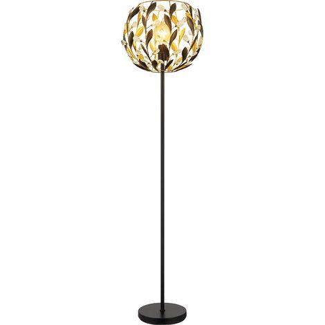 Lampada da terra LED nero oro lampada da terra soggiorno foglie design cristalli, 7W 806lm bianco caldo, DxH 40x157 cm (1/5)