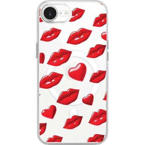 Funda para iPhone 16e con MagSafe, transparente, silicona flexible, labios rojos (1/5)