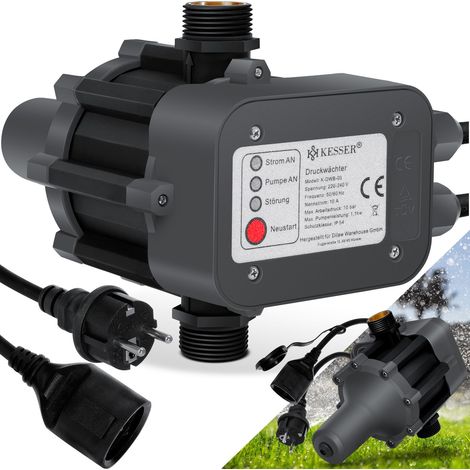 Kesser – Pressostat commande de pompe immergée – Débit 60-160 L/min – Pression max 10 bar – Protection marche à vide – Boîtier polypropylène (1/5)
