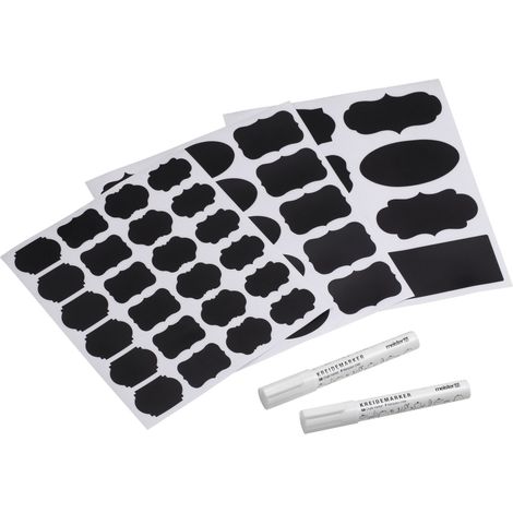 Meister Tafeletiketten 300-teilig - Verschiedene Formen - 2 Kreidemarker - Selbstklebend - Abwischbar & wiederverwendbar / Tafel-Aufkleber für Gewürze, Gläser & Flaschen / Universal-Etikett / 9449940