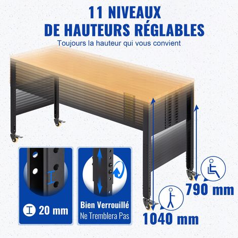Établi Garage Atelier 122x51x104 cm Table de Travail Hauteur (1/5)