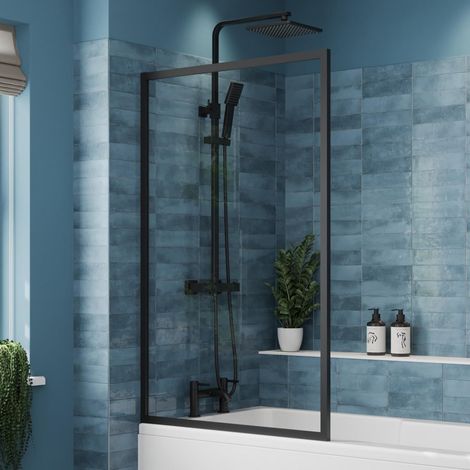 Black Bath Shower Screen Bathroom 6mm Safety Glass Framed 800mm (1/4)