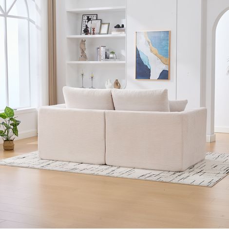 Sofa 2-Sitzer aus Cord Beige 204 x 102,5 x 84 cm mit inklusiven Kissen (1/5)