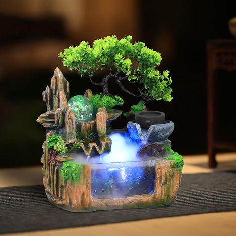 Fontaine pour rocaille, petite fontaine d'intérieur pour rocaille avec effet d'atomisation et lampe LED, adaptée à la décoration du salon, de la chambre à coucher et du bureau (1/5)