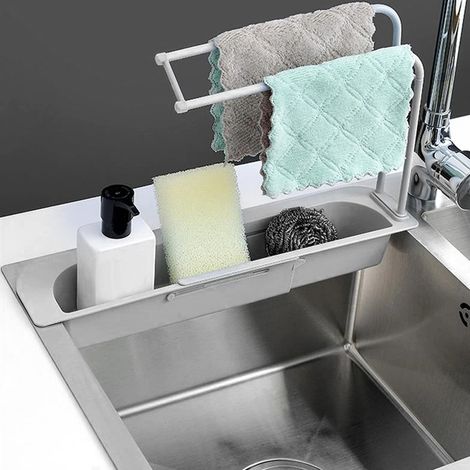 Support d'évier télescopique avec panier de rangement extensible pour la cuisine-AquaForge (1/4)