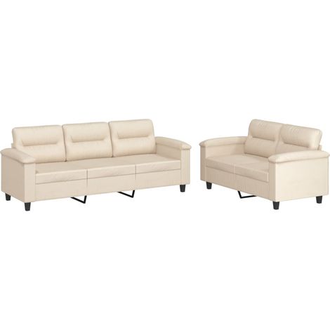 Ensemble de Canapé Sofas 2 pcs avec coussins beige tissu microfibre (1/5)
