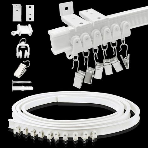 JSSEVN - Ceiling curtain track, ceiling wall bracket, 4 meters, room divider, flexible, sliding, curved, campervan curtain track system, bay window hooks (1/5)