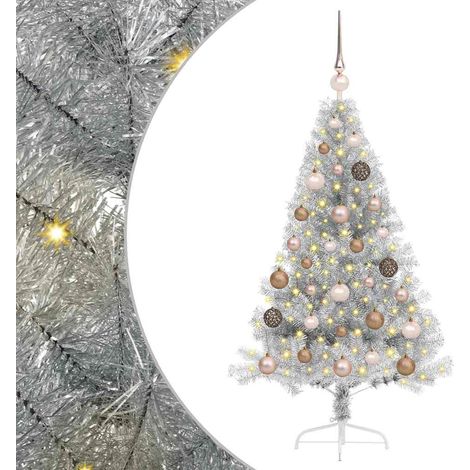 Künstlicher vorbeleuchteter Weihnachtsbaum Silber 120 cm PET vidaXL