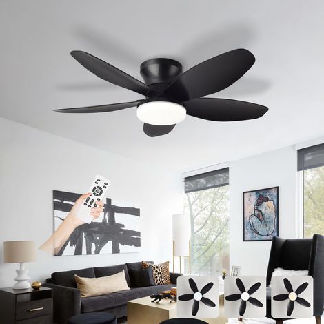 Ventilateur Plafond Avec Lumiere Silencieux, Lustre Ventilo De Plafond Avec Lampe Intégrée Réversible DC Moteur, LED Luminaire Ventilateur Plafonnier Pour Chambre Salon Cuisine-Black36in (1/5)