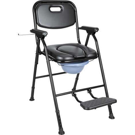 TolleTour Chaise percée pliable noire avec seau et repose-pieds, hauteur réglable de 50 à 60 cm, charge maximale 150 kg (1/5)