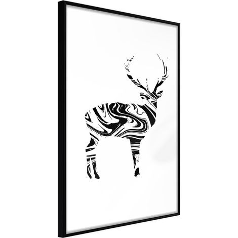 Affiche Murale Encadrée "Marble Stag" 21 x 30 cm Noir