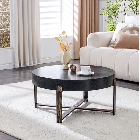 Tavolino rotondo vintage nero MDF 68 cm OKMYHOME (1/5)