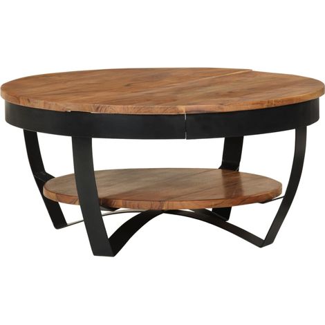 Mesa de centro de diseño industrial 65 x 65 x 32 cm madera de acacia con acabado marrón miel y acero con recubrimiento en polvo DEC037112