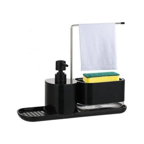 Set dispenser 2 in 1 nero per detersivo per piatti: dispenser per sapone liquido per le mani e detersivo per piatti con porta sapone da cucina. Adatto per dispenser di detersivo per piatti. (1/5)