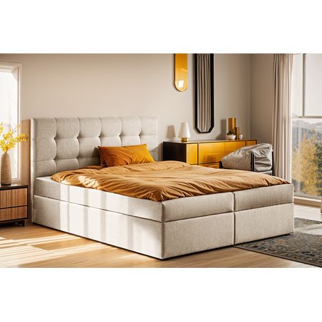 Boxspringbett mit matratze und bettkasten, Schlafbett LUDANO stoff Soro 120x200 cm Hellbeige (1/5)