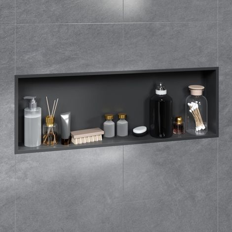 VILSTEIN Duschnische 30x90 cm Aufputz Wandnische Schwarz Randloses Duschregal mit Ablagefach (1/5)