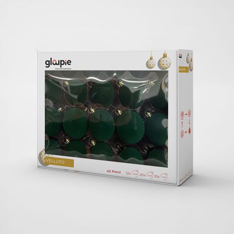 GLOUPIE Box 42 Palline Per Albero Di Natale In Velluto Verde,Infrangibili,3 Misure Ø 7, 6, 5 cm (1/5)