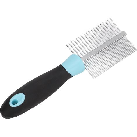 Peigne double face pour animaux de compagnie, rond, à dents larges et denses, en acier inoxydable, pour le toilettage des chats et chiens.