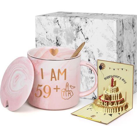 Set Tazza in Ceramica Regalo per 60° Compleanno Donna Rosa 320 ml (1/5)