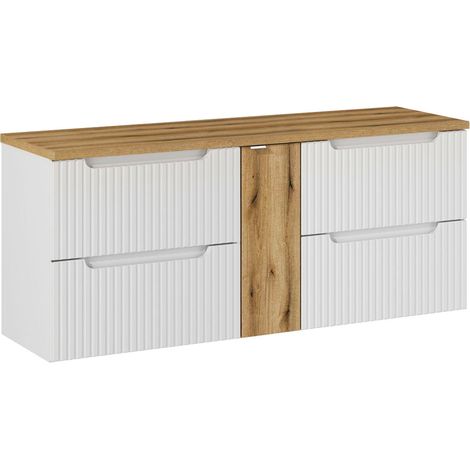 Mueble bajo lavabo 140cm 4 cajones encimera Riva Blanco y Madera (1/4)