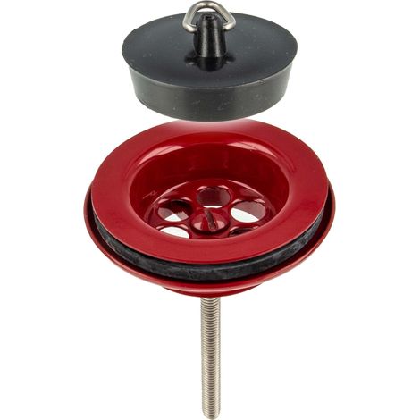 tecuro Universal Ablaufventil rot RAL 3003, 1 1/4 Zoll - für Waschbecken mit Stopfen
