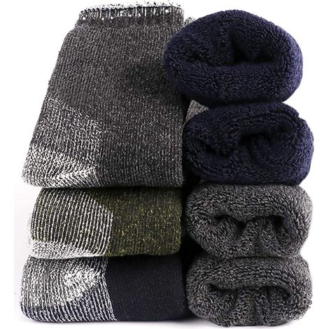 Chaussettes épaisses en laine pour homme, chaudes et thermiques, mi-mollet, 3 paires multicolores (1/5)
