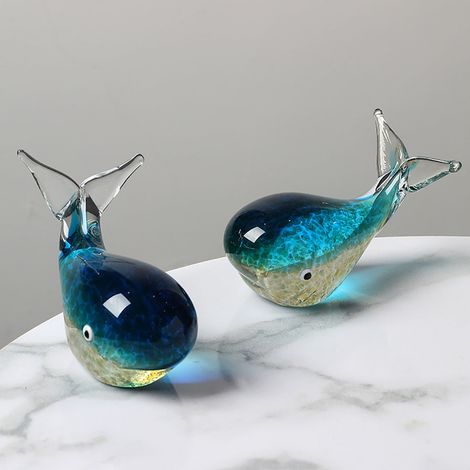 Baleine En Verre Soufflé À La Main - Sculpture Décorative Pour Intérieur - Centre De Table Ou Étagère - 1 Pièce (1/5)