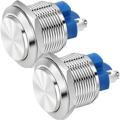 2pcs 22mm 2A/12V/24V/125V/250V Bouton Poussoir Momentané Bornes à vis en Acier Inoxydable Bouton Etanche à l'eau (Tête Haute)