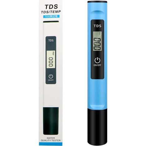 Testeur TDS portable, appareil de mesure de la qualité de l'eau très précis avec écran LCD, sonde de test TDS à un bouton, adapté à l'eau du robinet, aux piscines et aux aquariums (bleu) (1/5)
