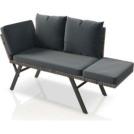 [GEBRAUCHT] B-Ware Polyrattan Multifunktionsbank Calvia Gartenbank Liegefunktion grau 171x62x84 cm (1/2)
