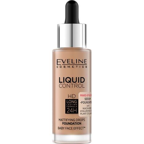 Base de maquillaje líquida Eveline Liquid HD Drops matificante para el rostro - 060 beige soleado 30 ml