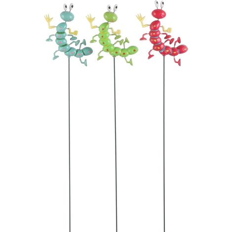 Mica Gartenstecker Raupe blau rosa grün 11 x 2 x 67 cm Gartenstecker