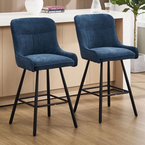 Barhocker 2er Set Chenille gepolstert mit Metallbeinen, blau (1/5)