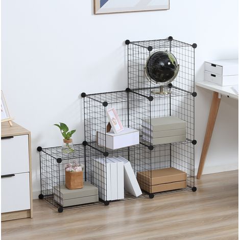 Estantería modular de rejilla metálica con 6 cubos negra 109 x 37 x 109 cm (1/5)