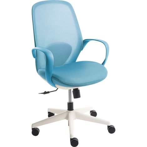 Silla de oficina moderna de malla base giratoria reposabrazos respaldo reclinable altura ajustable asiento de espuma azul Foama