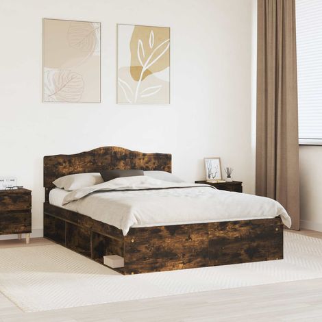 vidaXL Bettrahmen Geräucherte Eiche 140 x 190 cm Massives Kiefernholz (1/5)